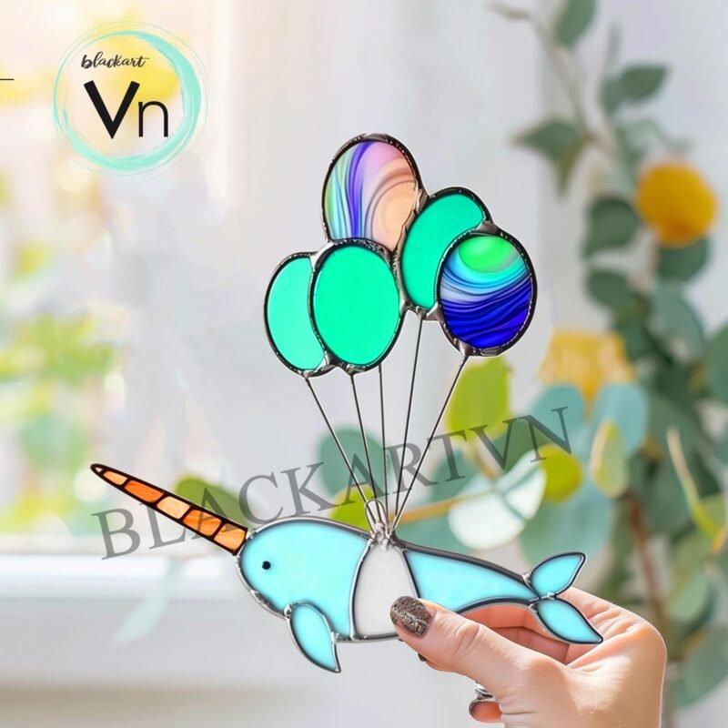 Digital Download  Stained glass window with sun-catching Narwhals Fly..., Modern Suncatcher, Diy Stained Glass - Image 2