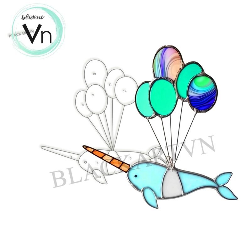 Digital Download  Stained glass window with sun-catching Narwhals Fly..., Modern Suncatcher, Diy Stained Glass - Image 4