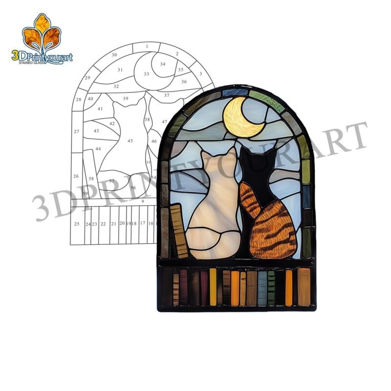 Digital Download Stained Glass Cat and Book Pattern | Festive Suncatcher Design | Hobby License Download - Image 2