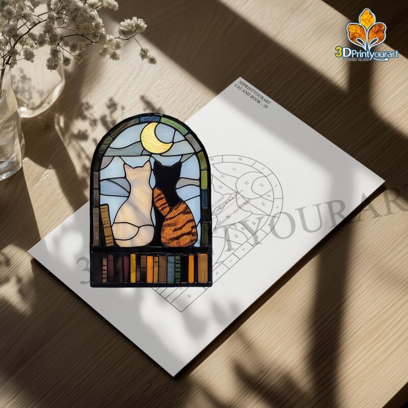 Digital Download Stained Glass Cat and Book Pattern | Festive Suncatcher Design | Hobby License Download - Image 4