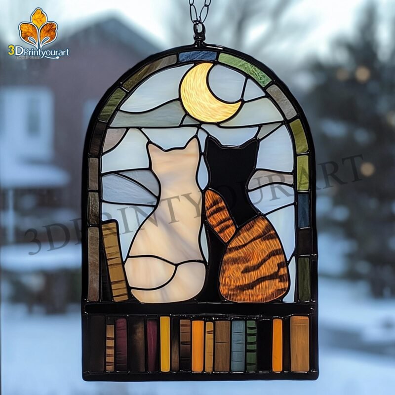 Digital Download Stained Glass Cat and Book Pattern | Festive Suncatcher Design | Hobby License Download