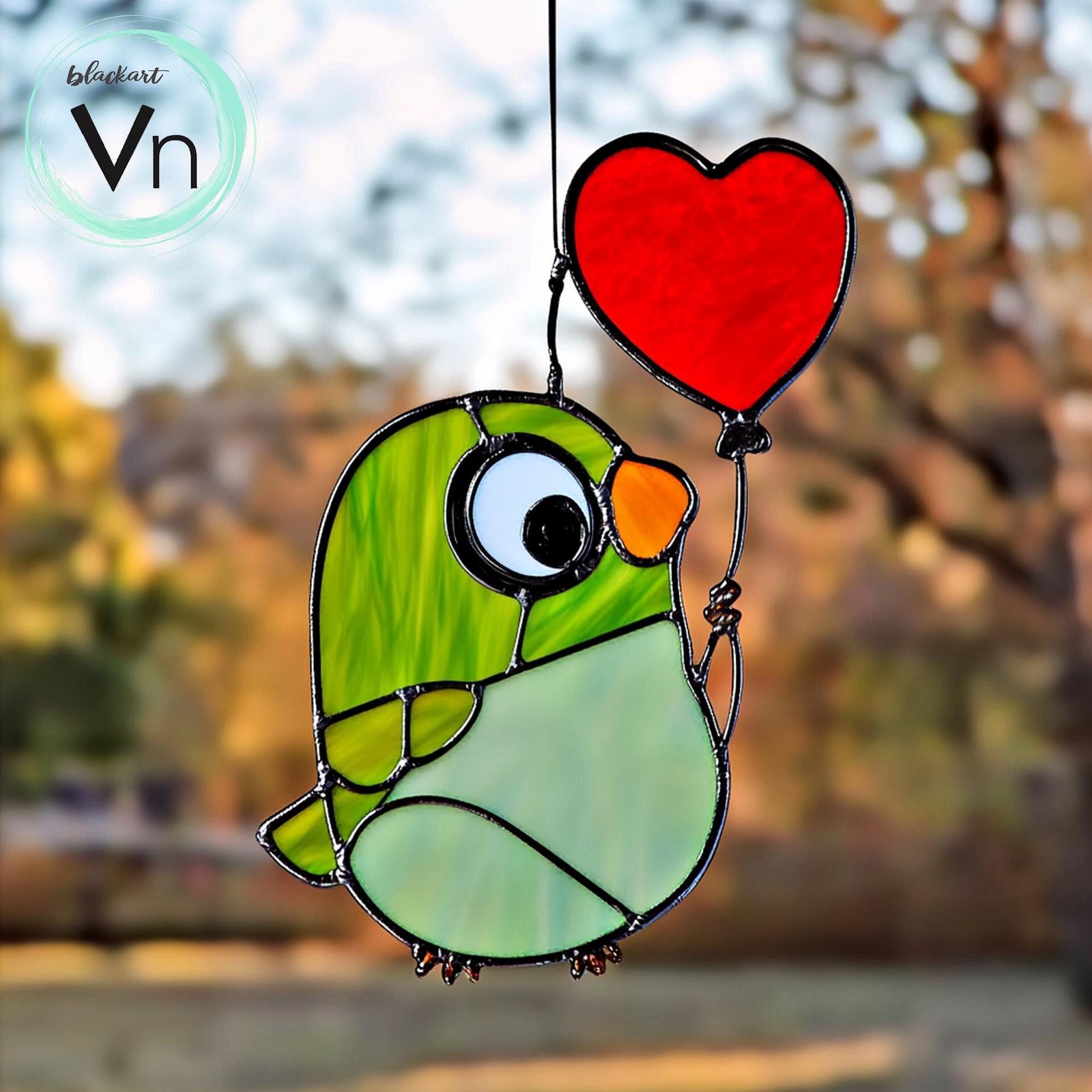 Digital Download Chick stained glass with heart balloon Cute baby T01, Stained Glass, Stained Glass Birds, Unique Gifts, Modern Suncatcher