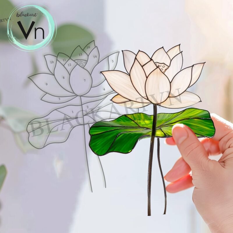 Digital Download Pattern Lotus Flower Table  T05 , Stained Glass Pattern, Modern Suncatcher, Diy Stained Glass - Image 3