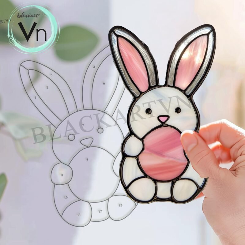 Stained Glass  Digital Download Rabbit And Heart T02 Stained Glass Pattern , Diy Stained Glass, Easter Window Decor,Easter Sun Catcher, - Image 3