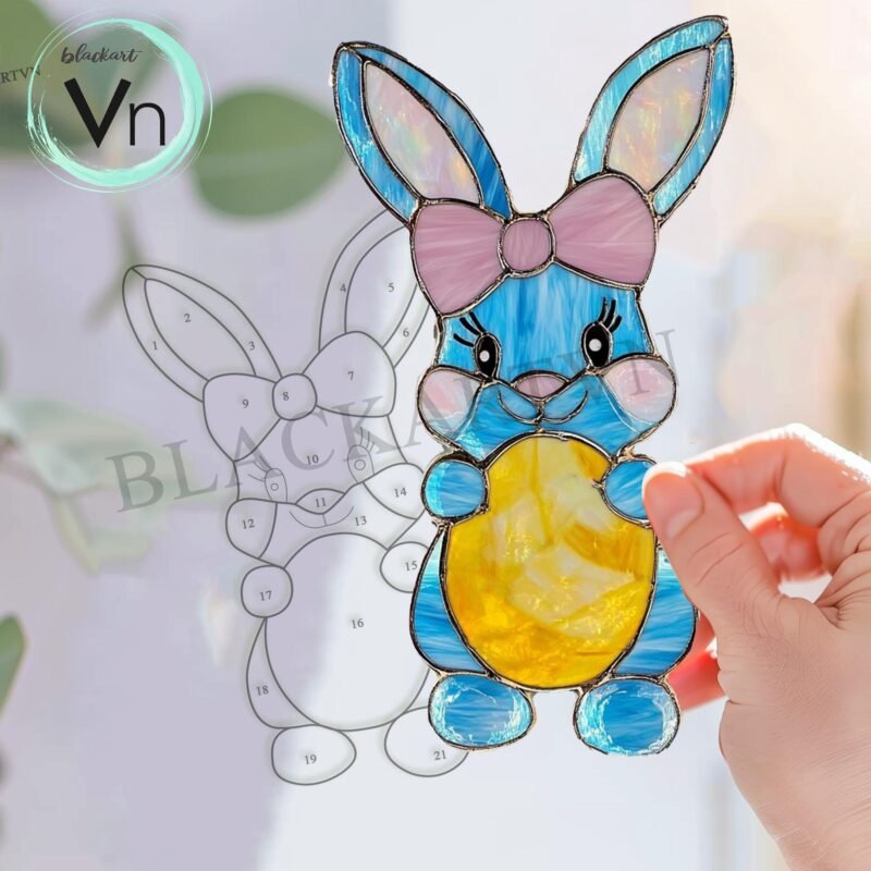 Stained Glass Rabbit  Digital Download Easter Bunny T03 Stained Glass Pattern , Diy Stained Glass, Easter Window Decor, Sun Catcher - Image 3