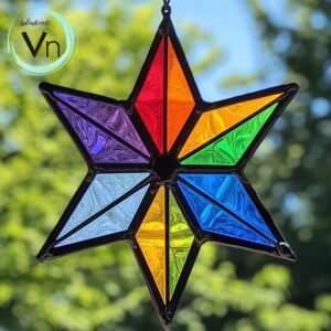Digital Download Rainbow colored stars stained glass  , Modern Suncatcher, Diy Stained Glass