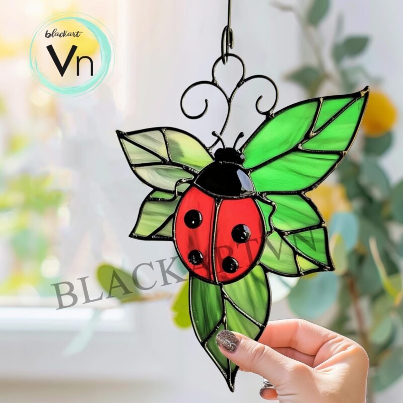 Digital Download Ladybug Stained Glass Suncatcher, Stained Glass Pattern Modern Suncatcher Diy Easy art Hobby License Beginner - Image 2