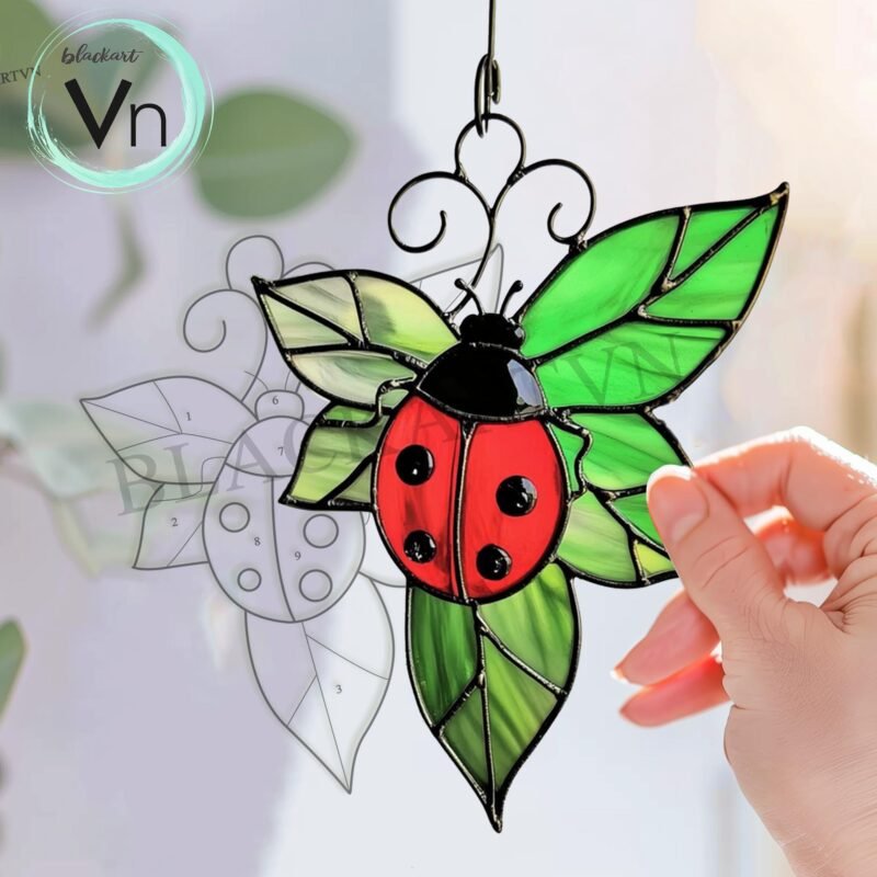 Digital Download Ladybug Stained Glass Suncatcher, Stained Glass Pattern Modern Suncatcher Diy Easy art Hobby License Beginner - Image 3