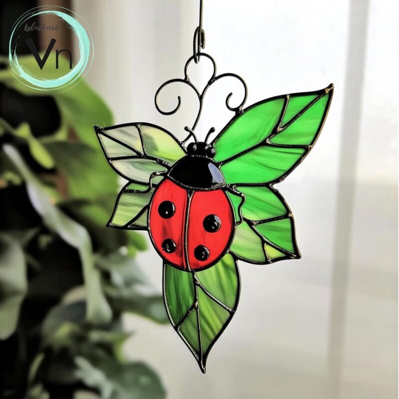Digital Download Ladybug Stained Glass Suncatcher, Stained Glass Pattern Modern Suncatcher Diy Easy art Hobby License Beginner
