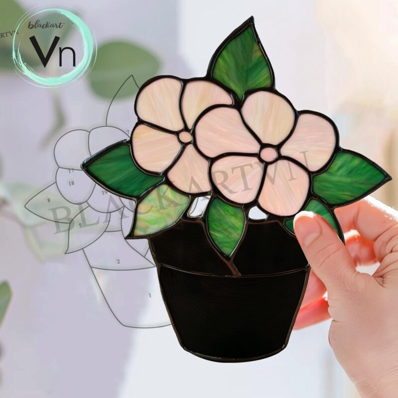Digital Download Stained Glass Flowers in a pot, Modern Suncatcher, Diy Stained Glass - Image 3