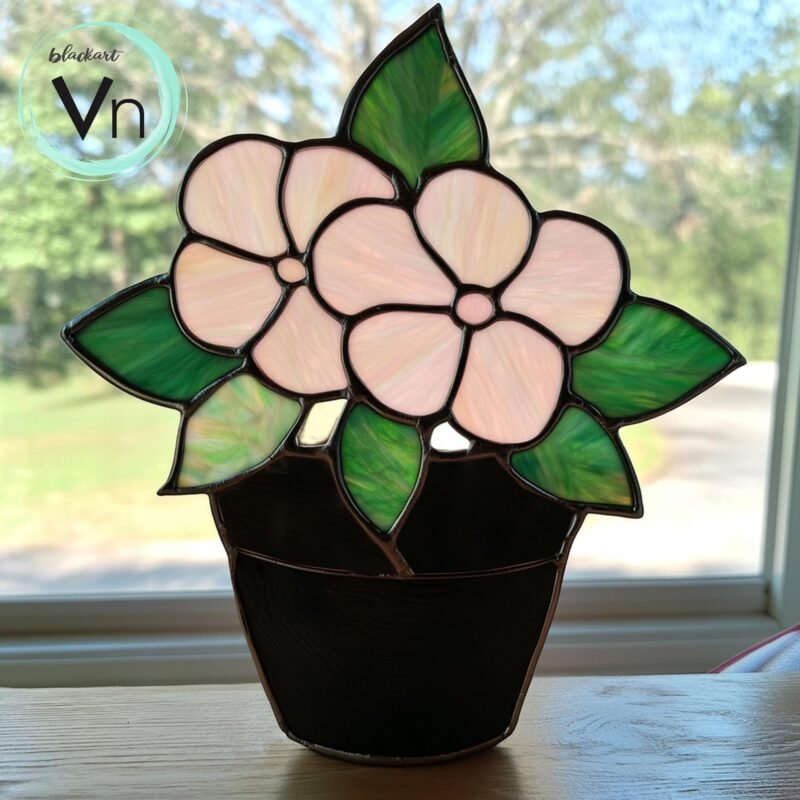 Digital Download Stained Glass Flowers in a pot, Modern Suncatcher, Diy Stained Glass