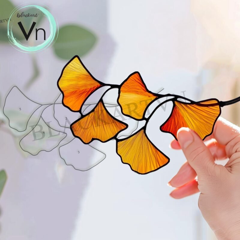 Digital Download Ginkgo leaf stained glass T05, Modern Suncatcher, Diy Stained Glass - Image 3
