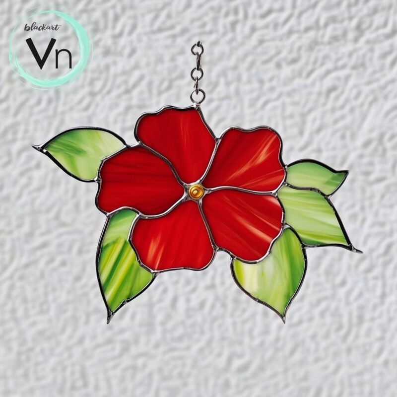 Digital Download Hibiscus Red Flower Stained Glass Mothers Day gift, Stained Glass Sun Catcher, Gift, Stained Glass Art,  Flowers, Hibiscus