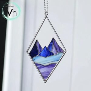 Digital Download Stained Glass Suncatcher Mountains Hills Landscape, Father's Day gift from daughter