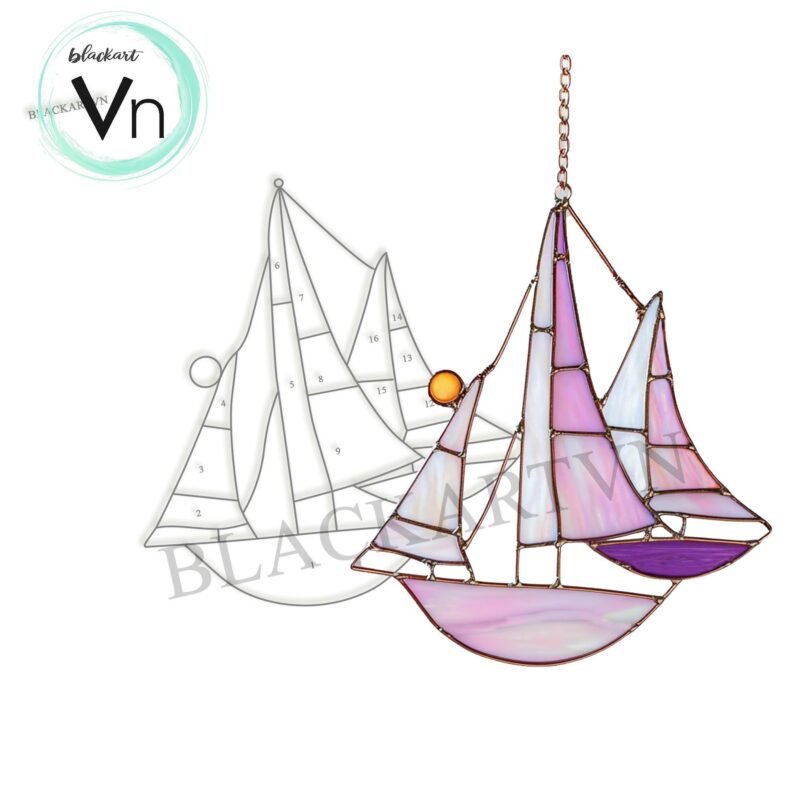 Digital Download Pink Glass Suncatcher Boat Ship Home Decor Window Wall Hanging, Gift for Mom, Modern Suncatcher, Diy Stained Glass - Image 4