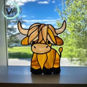 Digital Download Highland Cow Stained Glass Suncatcher Stained Glass Suncather Window panel, Modern Suncatcher, Diy Stained Glass