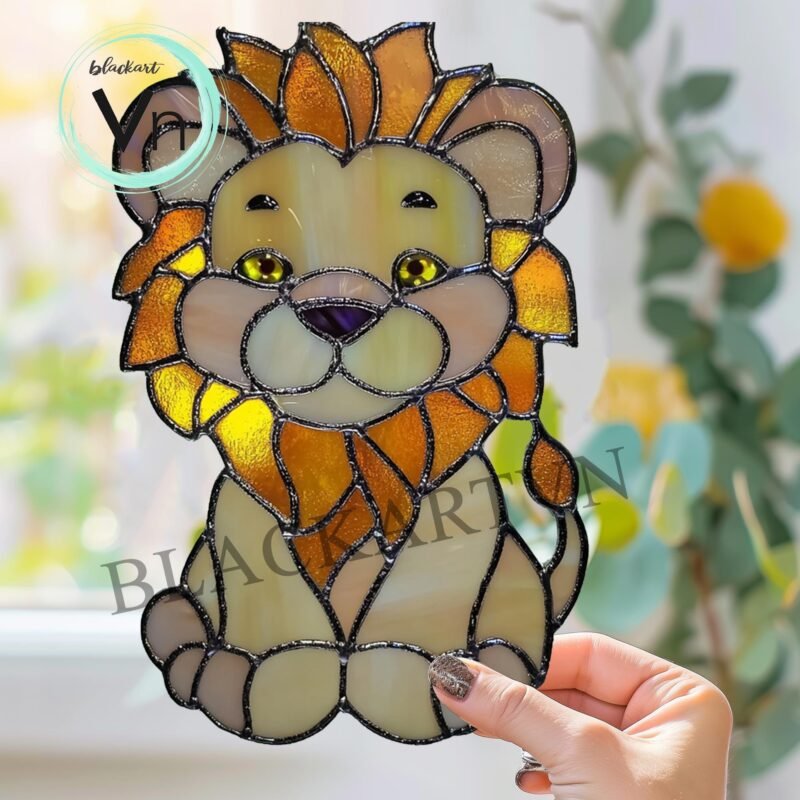 Digital Download Stuffed Lion-Stained Glass Suncatcher Pattern  ,  Stained Glass Pattern - Image 2