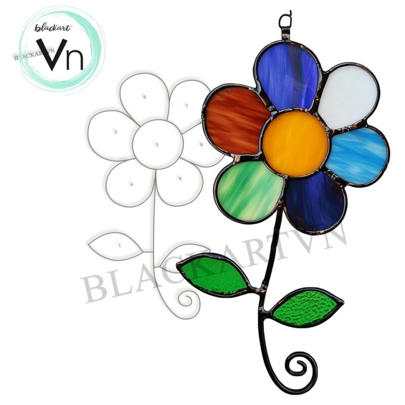 Digital Download Rainbow Daisy Flower T02 Stained Glass Pattern, Modern Suncatcher, Diy Stained Glass - Image 4