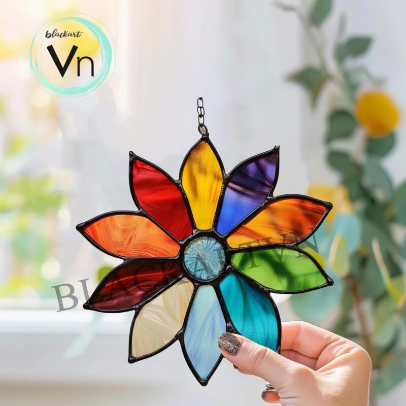 Digital Download Unique Handmade Rainbow Daisy Stained Glass Pattern, Modern Suncatcher, Diy Stained Glass - Image 2