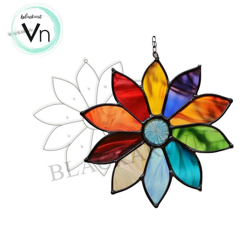 Digital Download Unique Handmade Rainbow Daisy Stained Glass Pattern, Modern Suncatcher, Diy Stained Glass - Image 4
