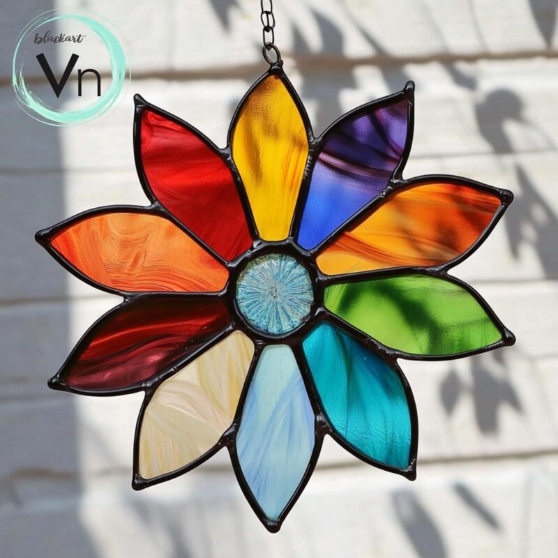 Digital Download Unique Handmade Rainbow Daisy Stained Glass Pattern, Modern Suncatcher, Diy Stained Glass