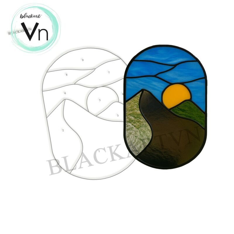 Digital Download Sunset Mountain Stained Glass Pattern, Stained Glass Patterns,  DIY Stained Glass, Stained Glass Flowers,