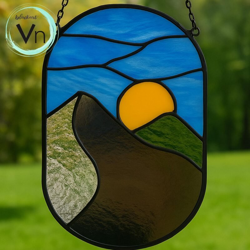 Digital Download Sunset Mountain Stained Glass Pattern, Stained Glass Patterns,  DIY Stained Glass, Stained Glass Flowers, - Image 2