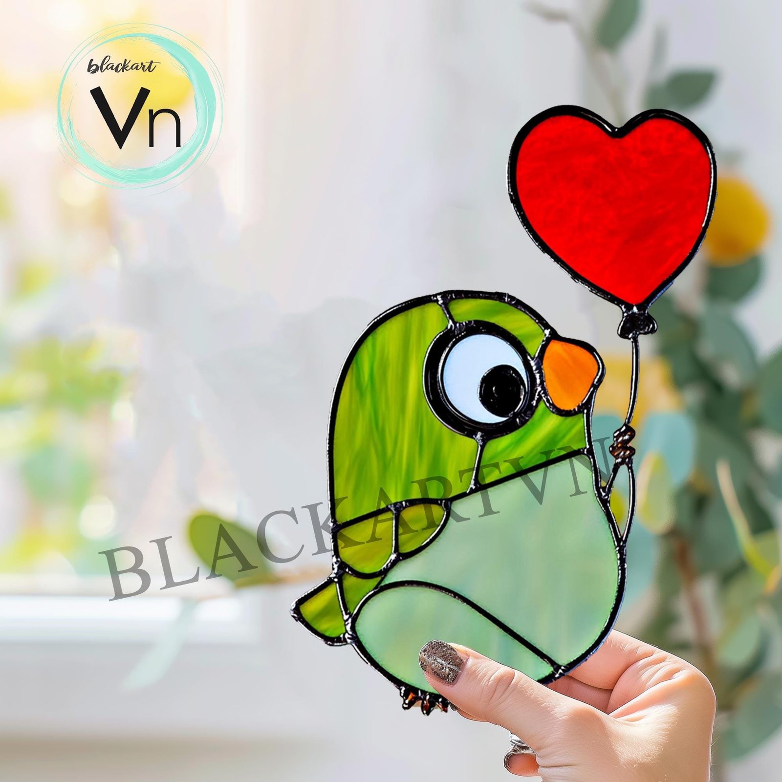 Digital Download Chick stained glass with heart balloon Cute baby T01, Stained Glass, Stained Glass Birds, Unique Gifts, Modern Suncatcher - Image 2