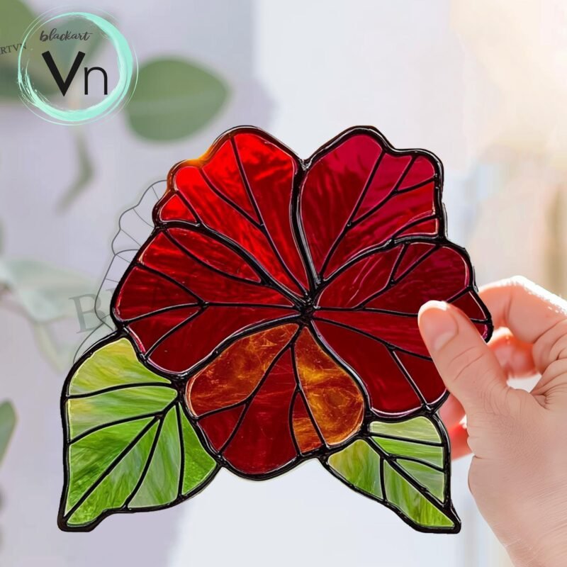 Digital Download Red Hibiscus, Stained Glass Sun Catcher, Gift, Stained Glass Art, Stained Glass Flowers, Flowers, Hibiscus - Image 3