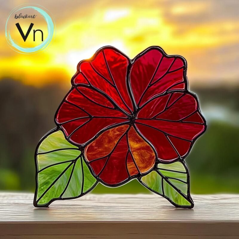 Digital Download Red Hibiscus, Stained Glass Sun Catcher, Gift, Stained Glass Art, Stained Glass Flowers, Flowers, Hibiscus