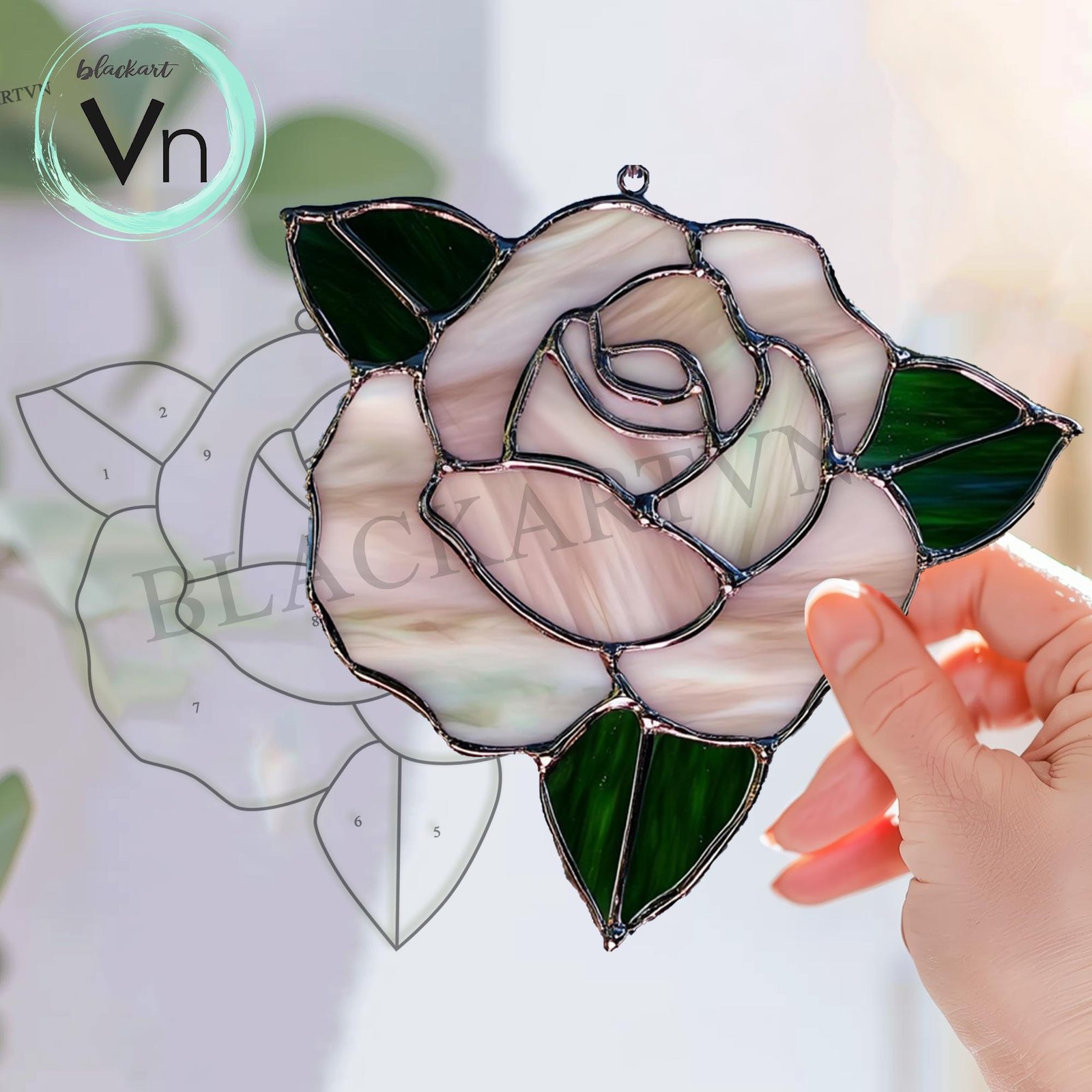 Digital Download Rose Stained Glass Pattern, Modern Suncatcher, Diy Stained Glass - Image 3