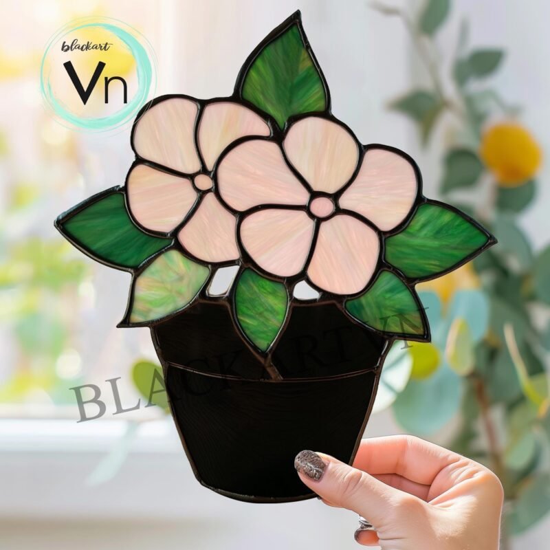 Digital Download Stained Glass Flowers in a pot, Modern Suncatcher, Diy Stained Glass - Image 2