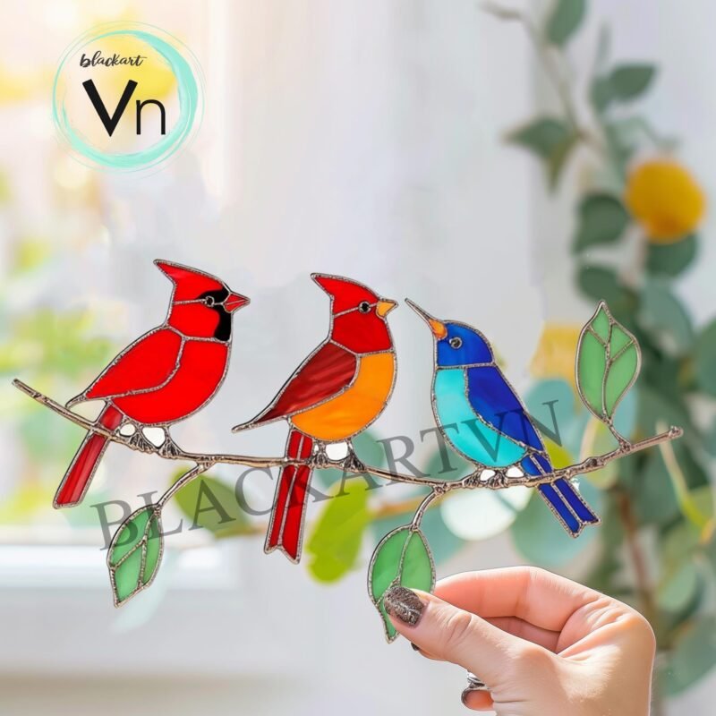 Digital Download CaStained Glass Bird Window Hanging, Set of 3 Bird Suncatchers, Custom Stained Glass Mother's Day Gift - Image 2