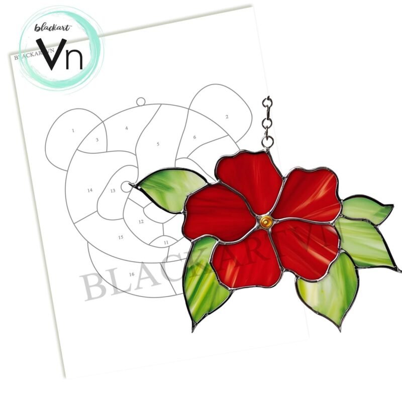 Digital Download Hibiscus Red Flower Stained Glass Mothers Day gift, Stained Glass Sun Catcher, Gift, Stained Glass Art,  Flowers, Hibiscus - Image 4