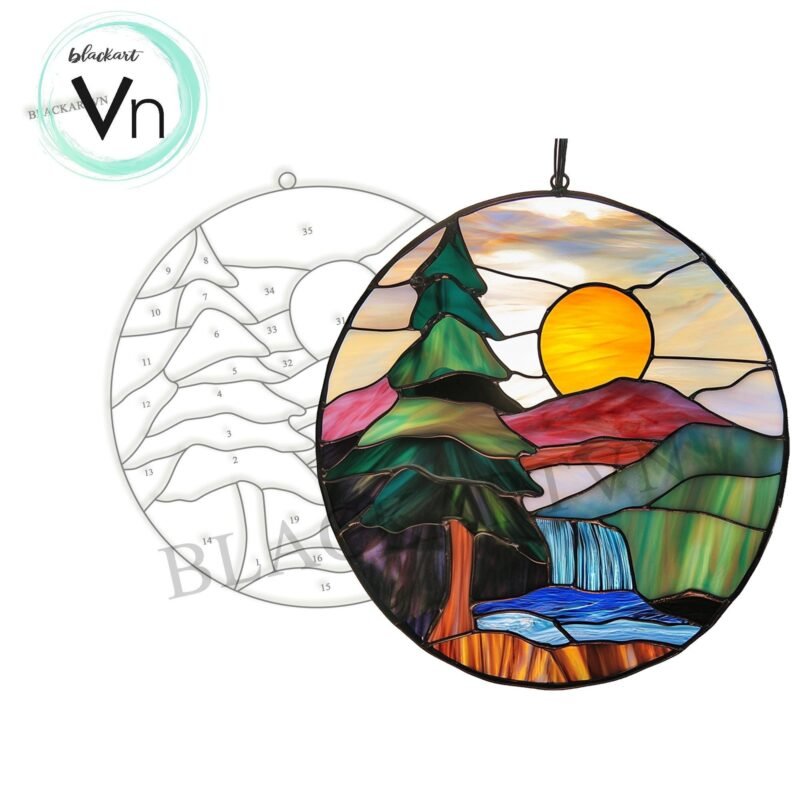 Digital Download stained glass mountain waterfall, Modern Suncatcher, Diy Stained Glass,Window Hanging Decor - Image 4