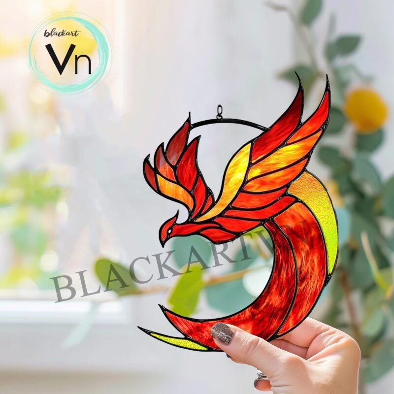 Digital Download Stained Glass Phoenix Suncatcher  T05,  Stained Glass Pattern - Image 2