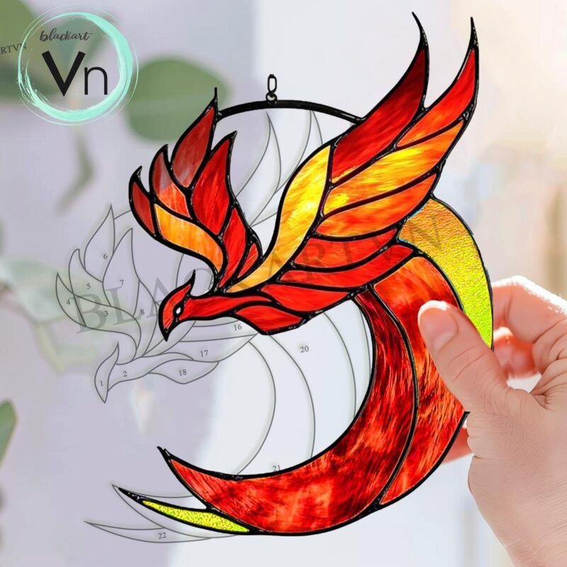 Digital Download Stained Glass Phoenix Suncatcher  T05,  Stained Glass Pattern - Image 3
