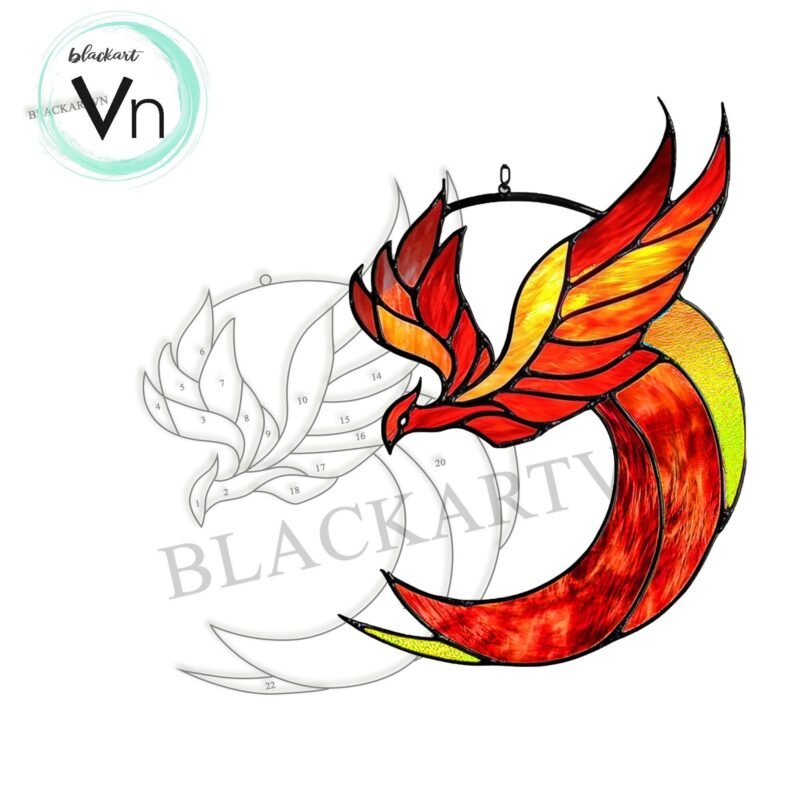 Digital Download Stained Glass Phoenix Suncatcher  T05,  Stained Glass Pattern - Image 4
