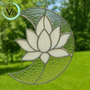 Digital Download Moon lotus stained glass, Moon Daisy Flower Suncatcher, Stained Glass Moon, Moon Wall Hanging, Window Wall Home Decor