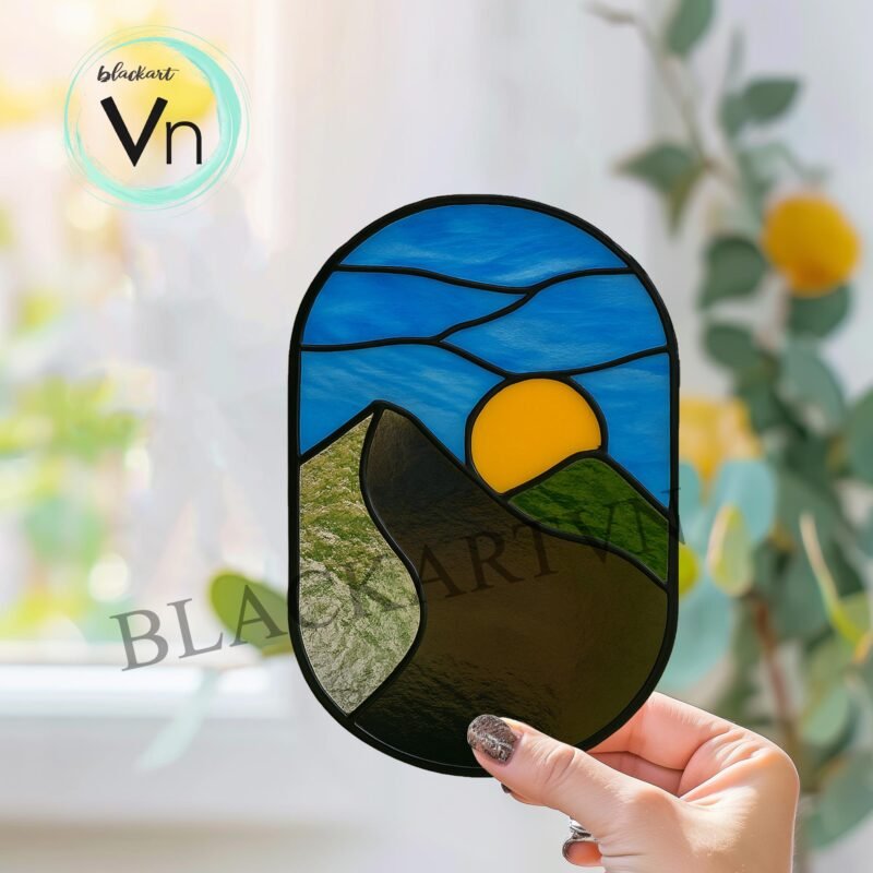 Digital Download Sunset Mountain Stained Glass Pattern, Stained Glass Patterns,  DIY Stained Glass, Stained Glass Flowers, - Image 3