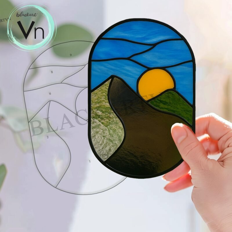 Digital Download Sunset Mountain Stained Glass Pattern, Stained Glass Patterns,  DIY Stained Glass, Stained Glass Flowers, - Image 4