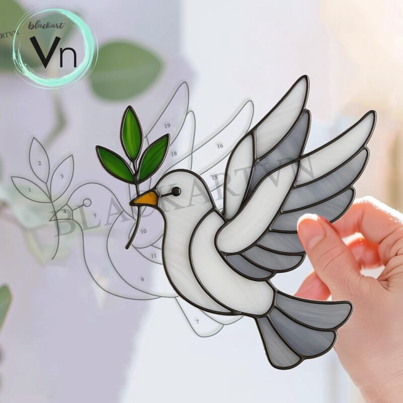 Digital Download Stained glass dove of peace,  Stained Glass Pattern Modern Suncatcher Diy Easy art Hobby License Beginner to Intermediate - Image 3