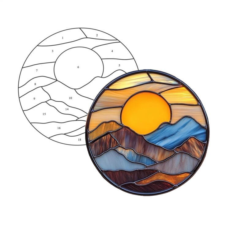 Digital Download Stained Glass Sunset Pattern, Stained Glass Pattern, Modern Suncatcher, DIY Stained Glass - Image 2