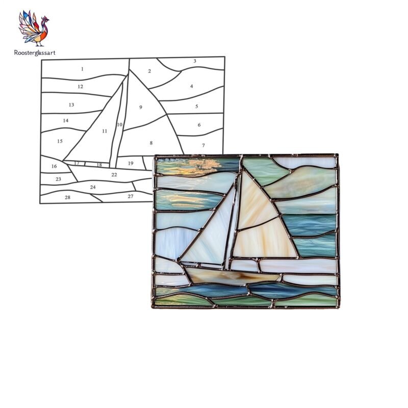 Digital Download Stained Glass Sailboat Pattern, Stained Glass Pattern, Modern Suncatcher, DIY Stained Glass