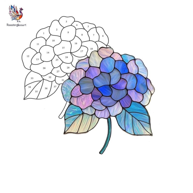 Digital Download Stained Glass Hydrangea Flower Pattern, Stained Glass Pattern, Modern Suncatcher, DIY Stained Glass