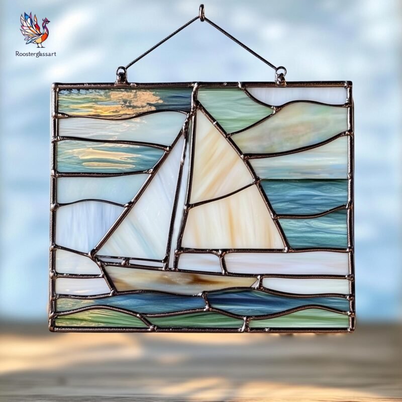 Digital Download Stained Glass Sailboat Pattern, Stained Glass Pattern, Modern Suncatcher, DIY Stained Glass - Image 2