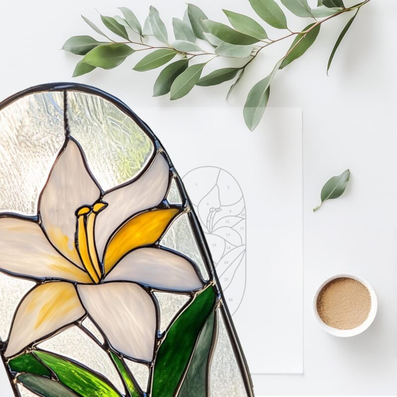 Digital file Lily Flower stained glass Leaves Stained Glass Pattern, Calla Lily Flowers Modern Suncatcher, Diy Stained Glass