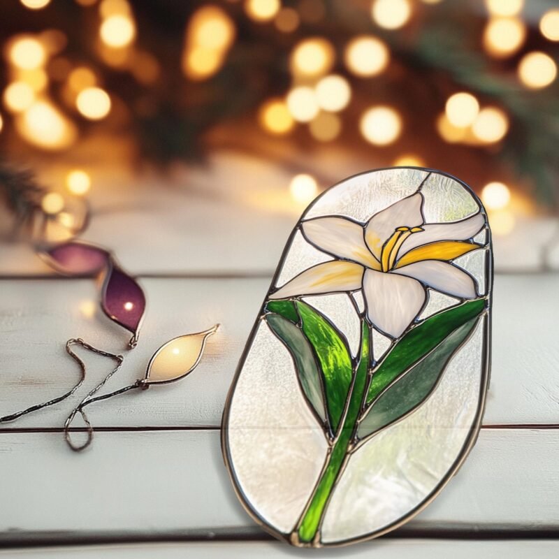 Digital file Lily Flower stained glass Leaves Stained Glass Pattern, Calla Lily Flowers Modern Suncatcher, Diy Stained Glass - Image 3