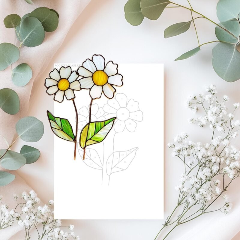 Digital Download Stained Glass Daisy Pattern, Stained Glass Pattern, Modern Suncatcher, DIY Stained Glass - Image 2