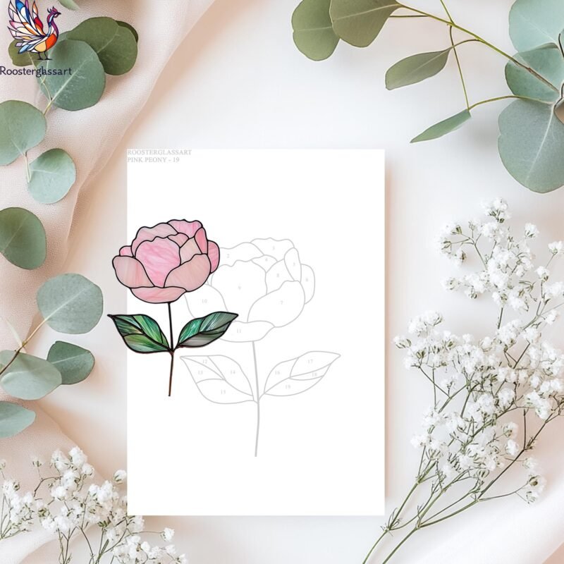 Digital Download Stained Glass Pink Peony Pattern, Stained Glass Pattern, Modern Suncatcher, DIY Stained Glass - Image 2